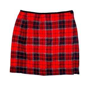 Y2K Red Plaid Mini Skirt Tartan Liz Claiborne Wool Skirt